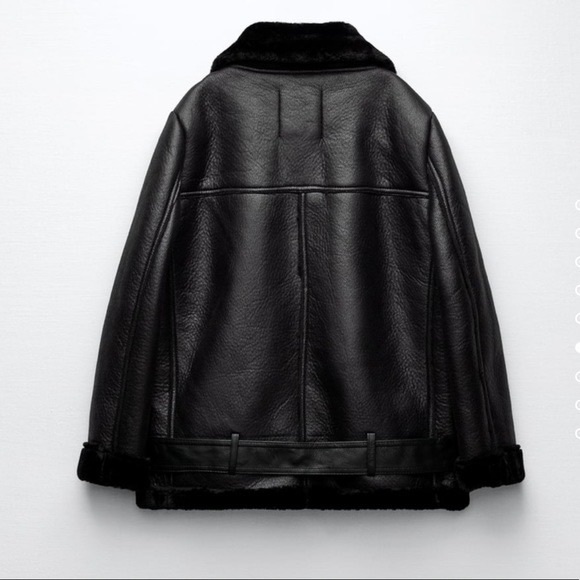 NWT. Zara Faux Fur Leather Double Faced Moto Biker Jacket Women’s-XL. - Picture 11 of 16